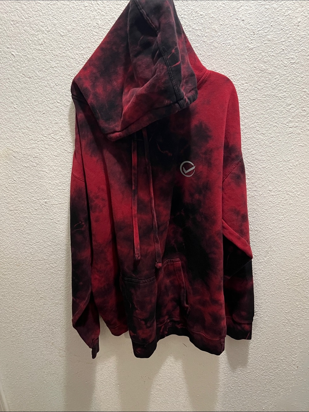 Red & Black Tie-Dye Pullover Hoodie with Subtle Chest Logo Tour 2022